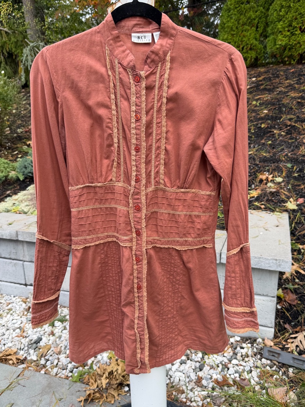 BCI Clothing  Rust Button-Front Tunic with Lace Trim size M #boho#fall#feminine